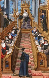 Mediziner an der Universität Paris (BnF, Français 1537, fol. 27v)