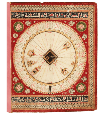 Schema von Mekka: Qibla-Diagramm mit 40 Miḥrābs. Aus: Seeatlas von al-Sharafi, Tunesien, 1551 (Paris, Bibliothèque nationale de France, Arabe 2278, folio 2v)