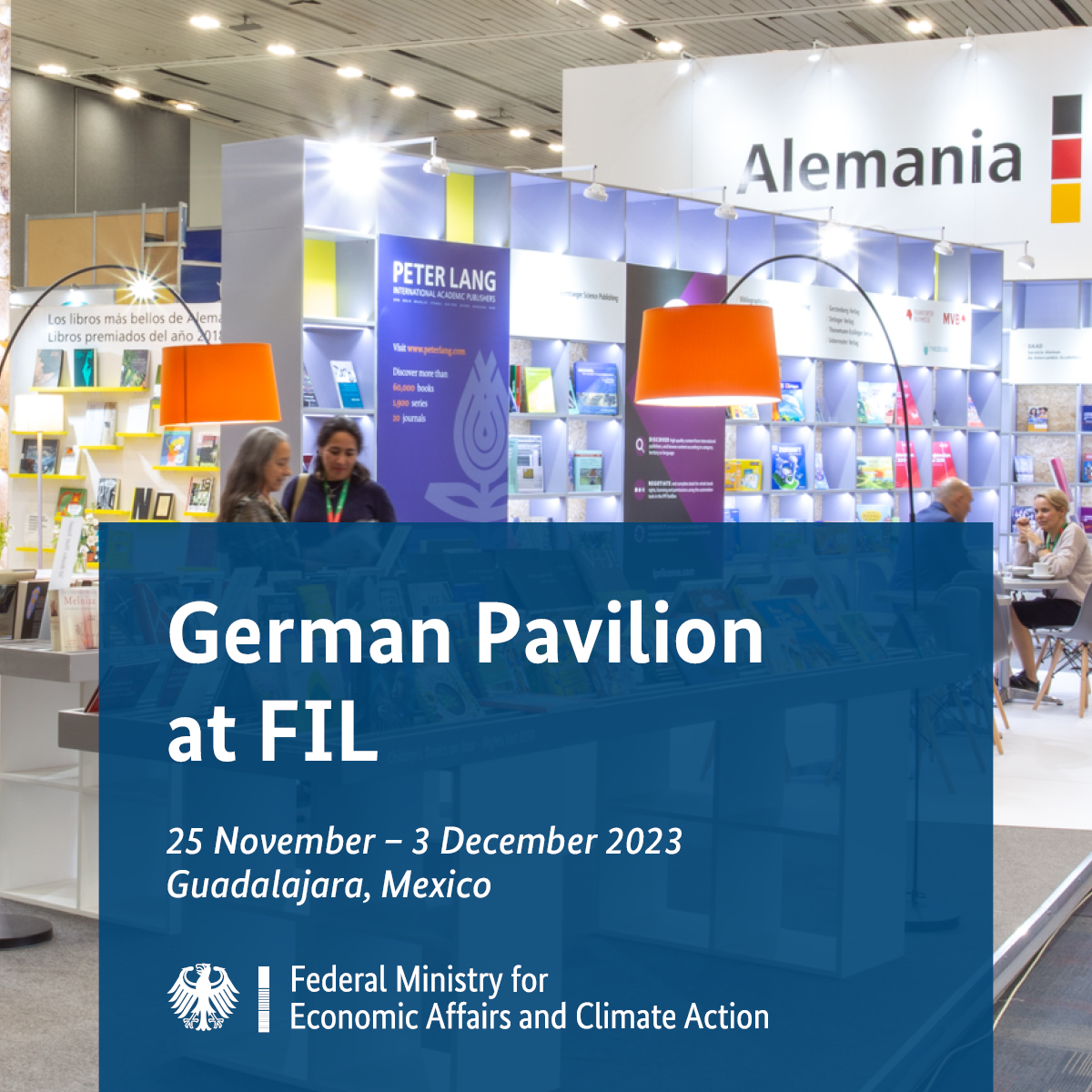 Banner German Pavilion mit Information zum Messestand