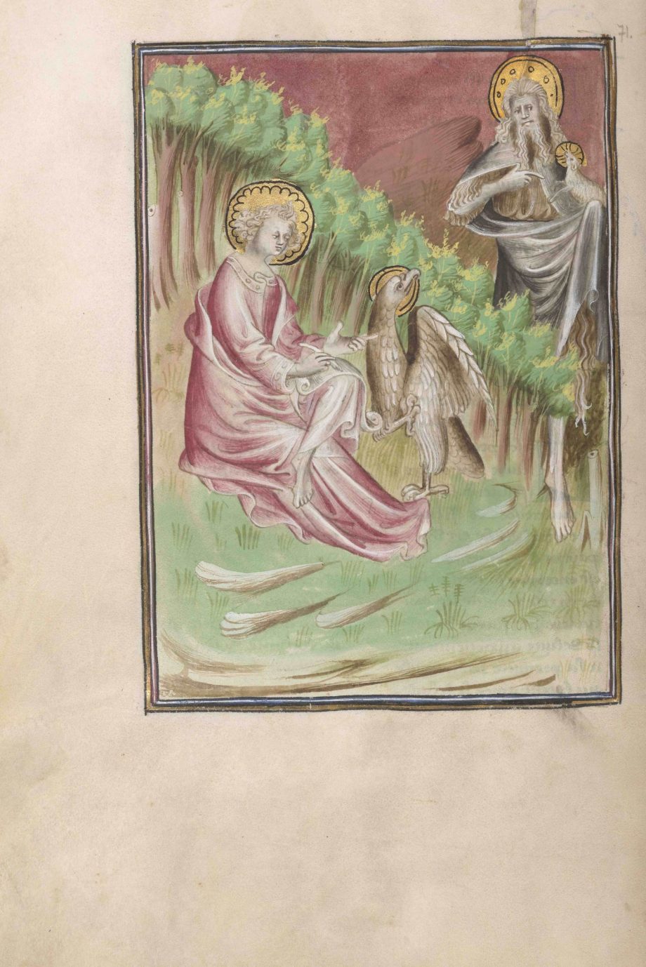 Folio 71 verso showing John the Evangelist and John the Baptist from The Morgan Library & Museum in New York, MS M.133; Paris, around 1410