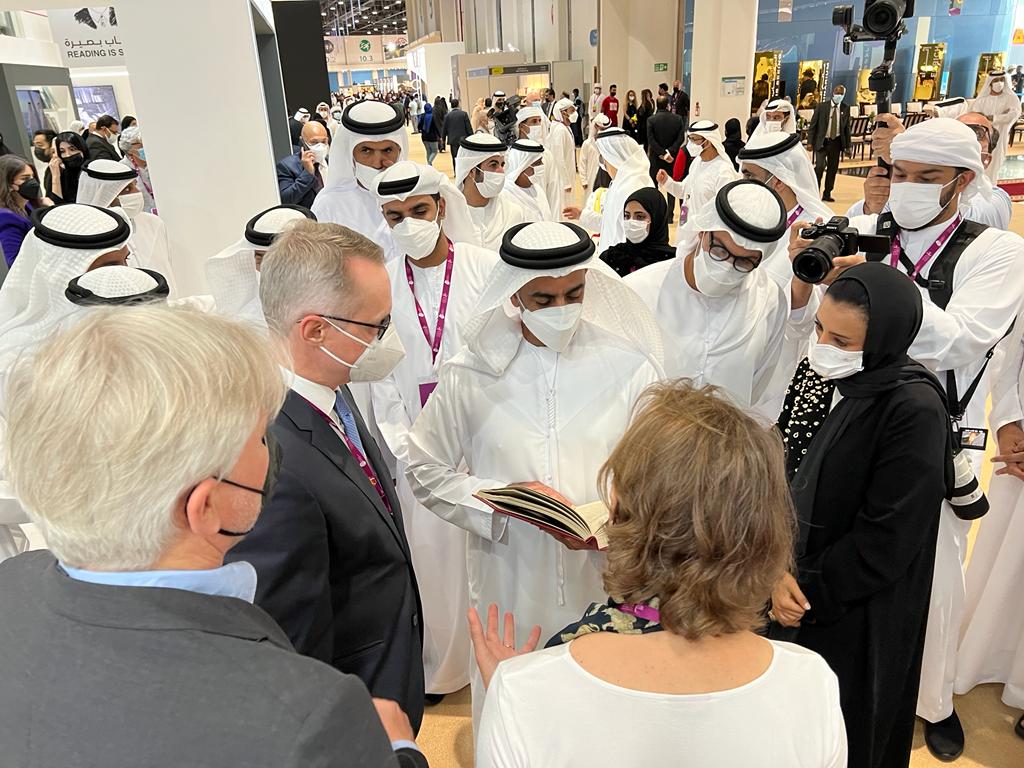 ADIBF 2022, opening ceremony official handover of our facsimile edition to HH Saif bin Zayed al Nahyan
