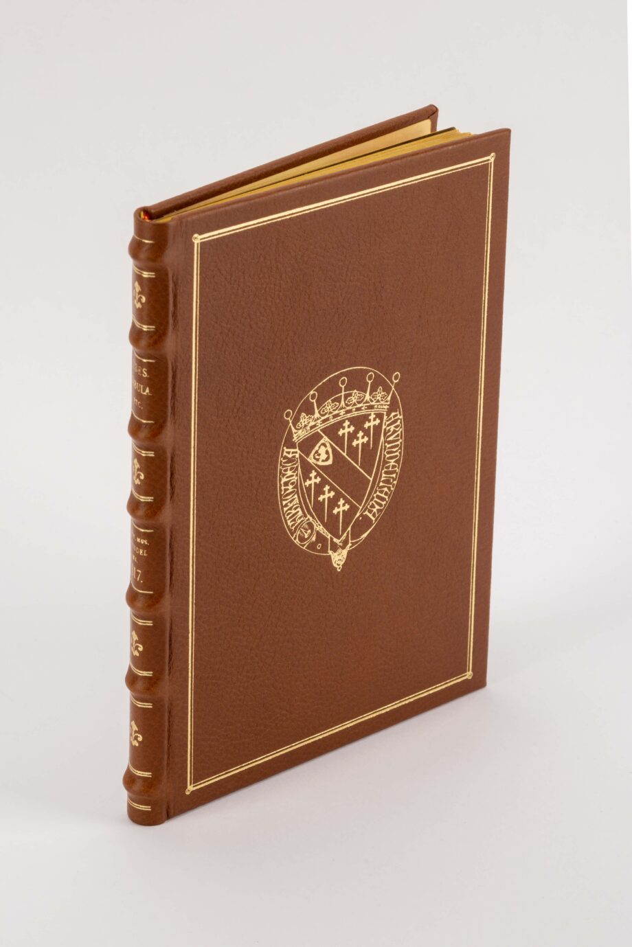 Faksimile-Ausgabe von der Tabula Cebetis mit goldgeprägten braunen Ledereinband.